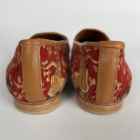 Vintage Smoking Loafer Slip On Flats Slipper Leather Knit Tapestry Eclectic 90s - Picture 6 of 8